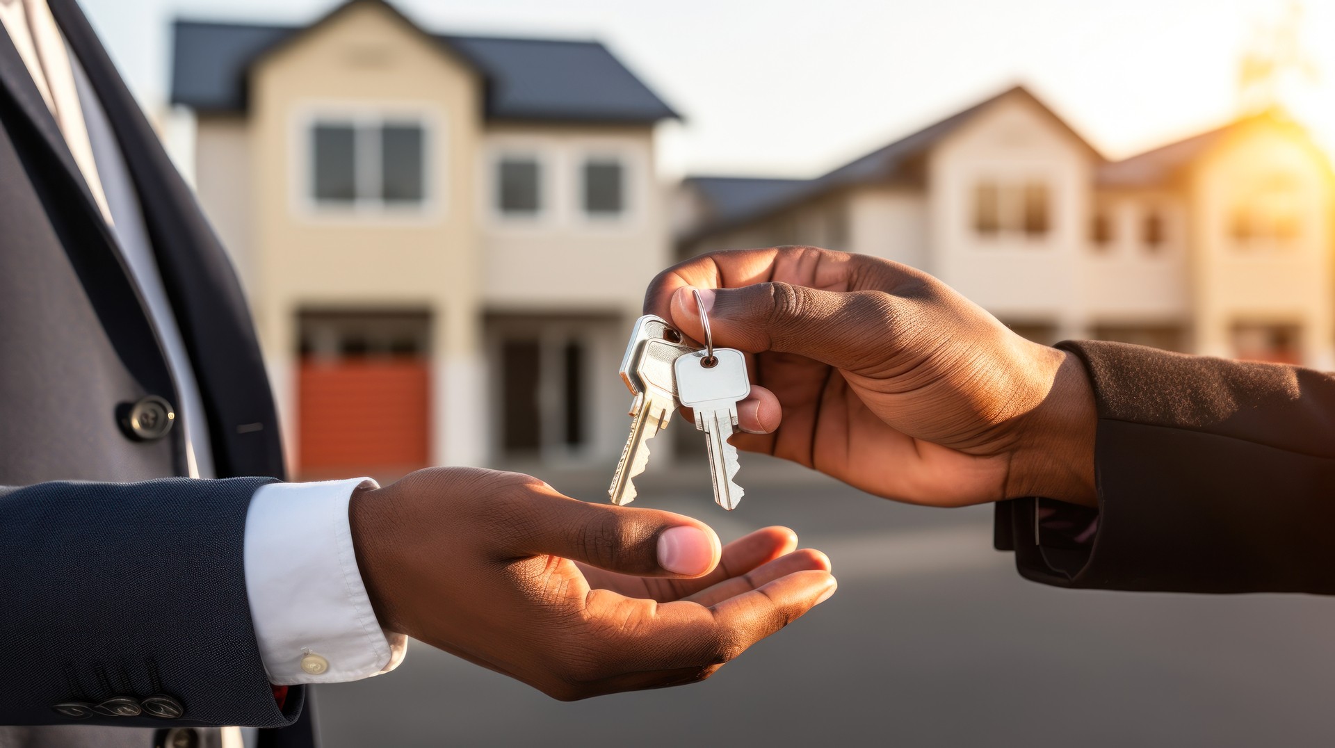hand the owner receives the keys to the purchased house, a successful deal for the sale of real estate generative ai.